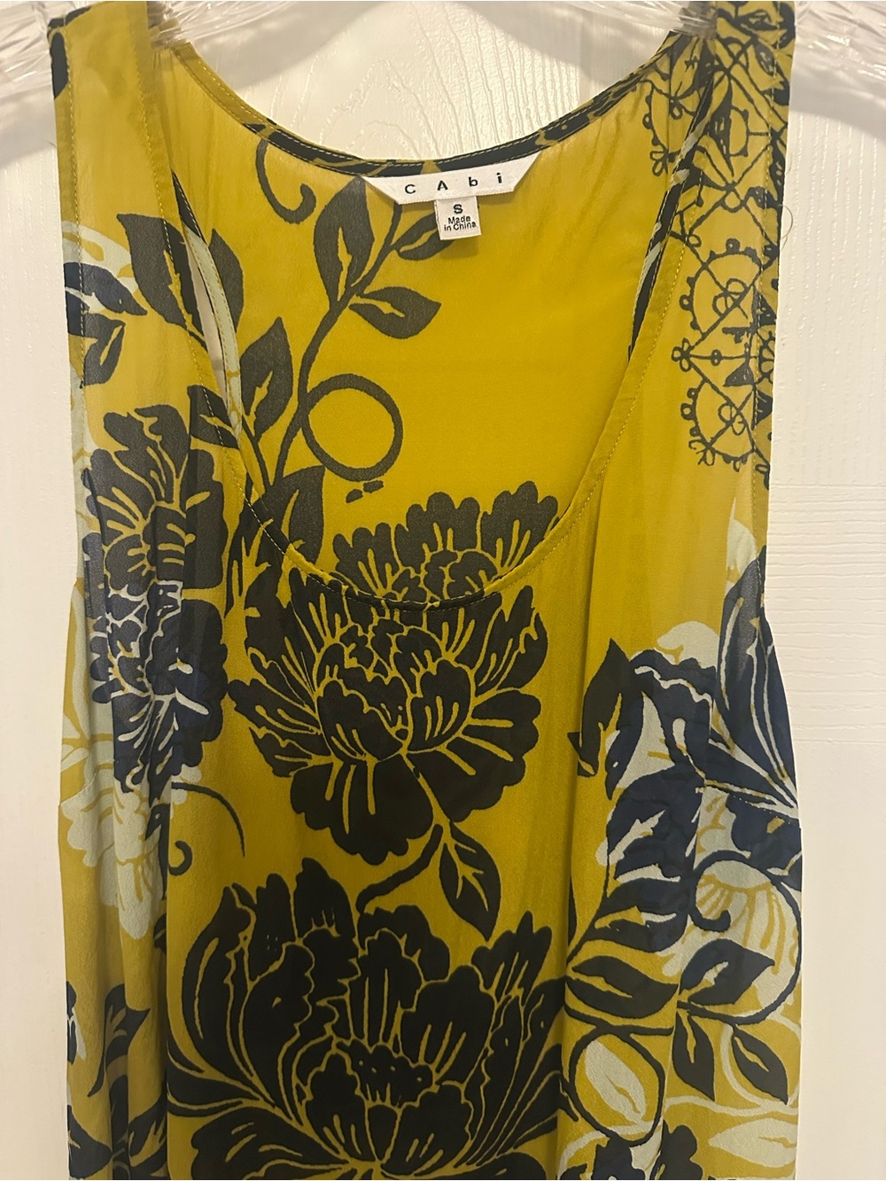 CAbi Bali Floral Mustard and Navy Sleeveless top/Blouse